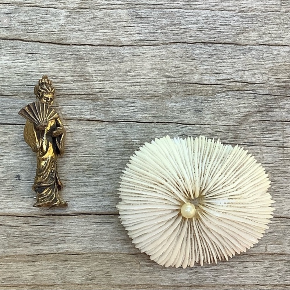 Bundle of Vintage Pins …Coral and Asian Figure